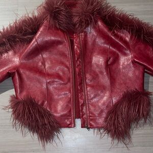 AKIRA Red Sleeveless Halter Bomber Jacket